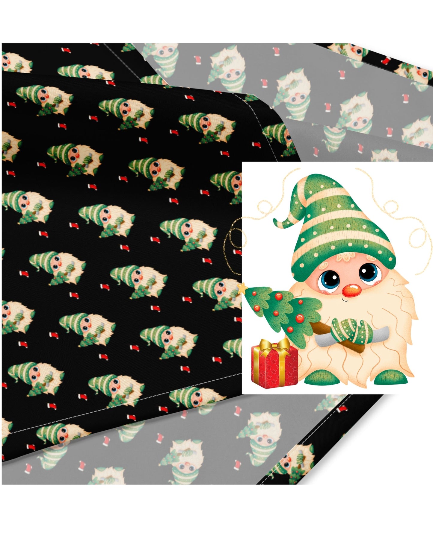 Christmas Gnome  Black Bandana