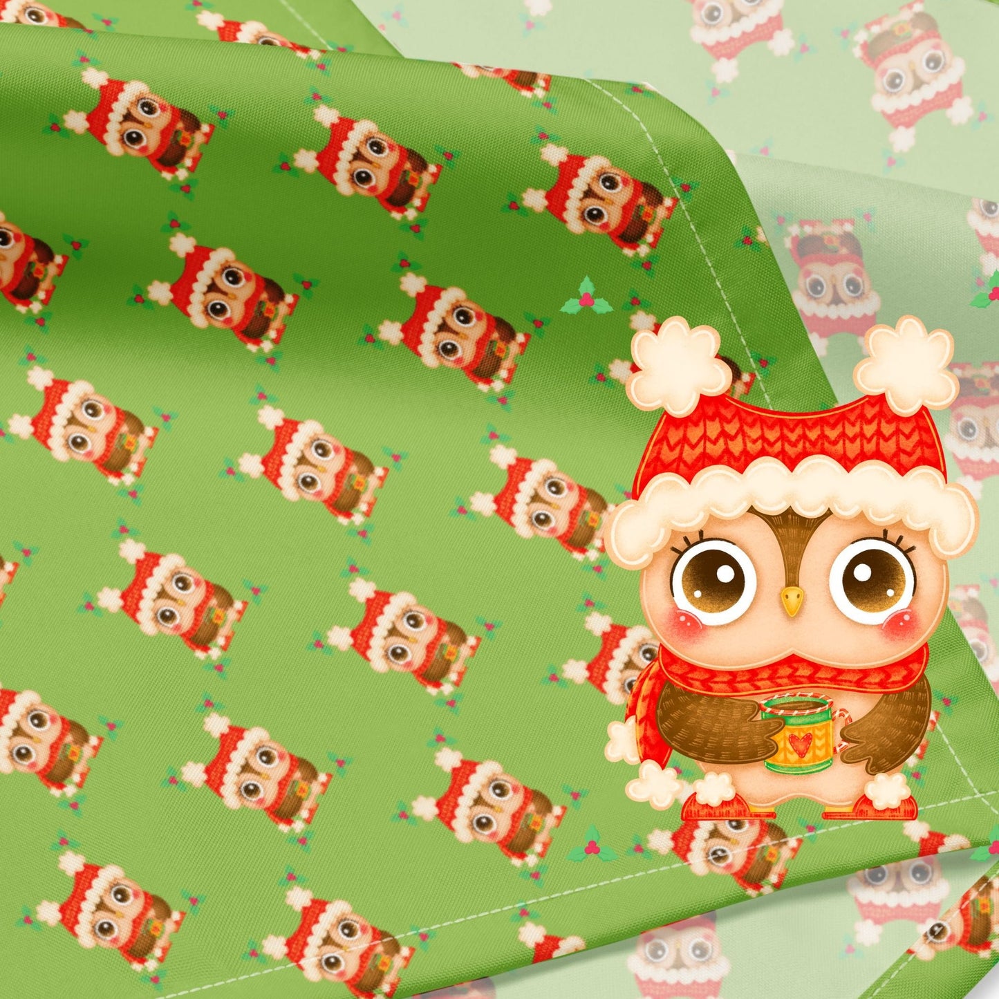 Christmas Owl Green BG All-Over Print Bandana