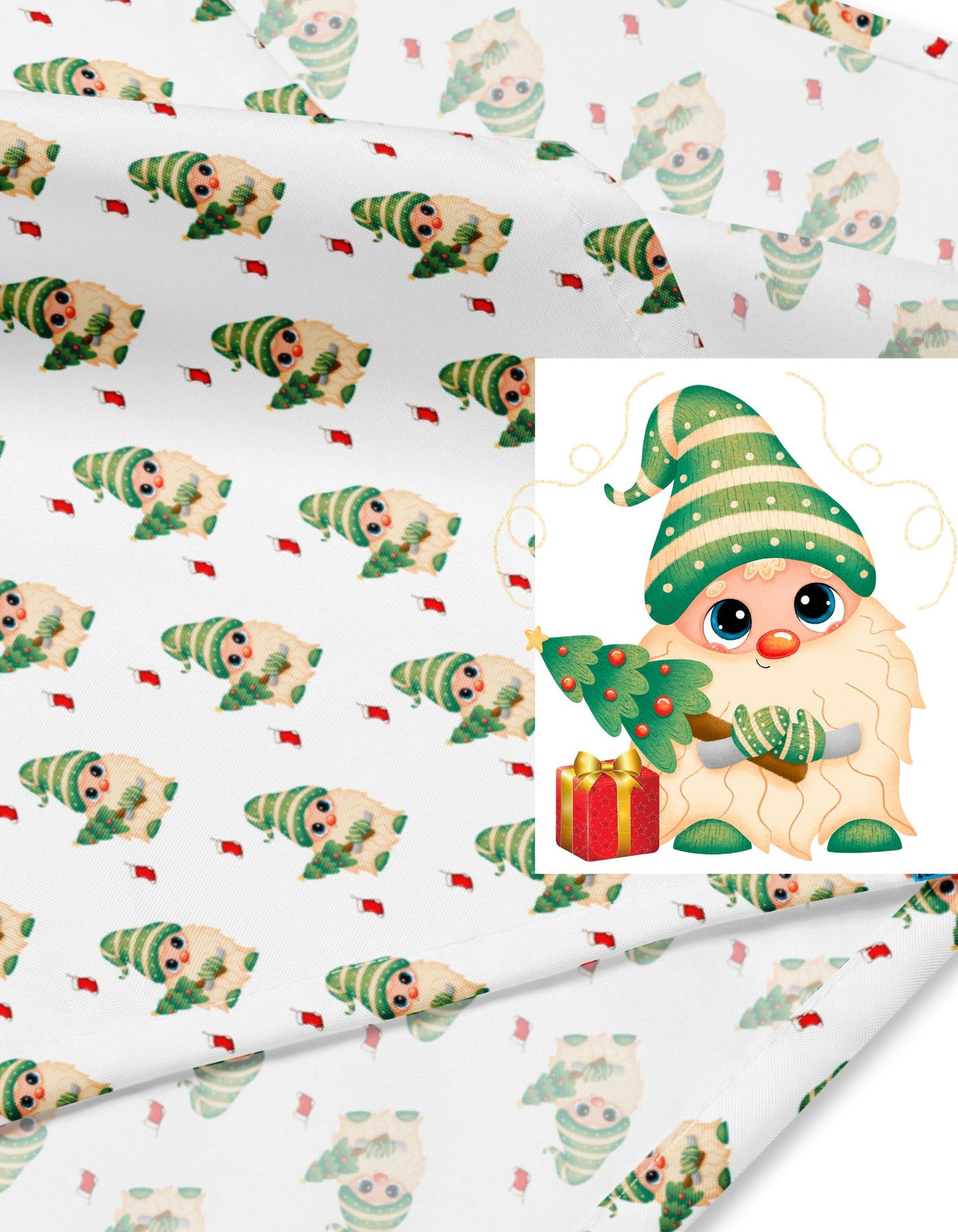 Christmas Gnome Green White Background Bandana