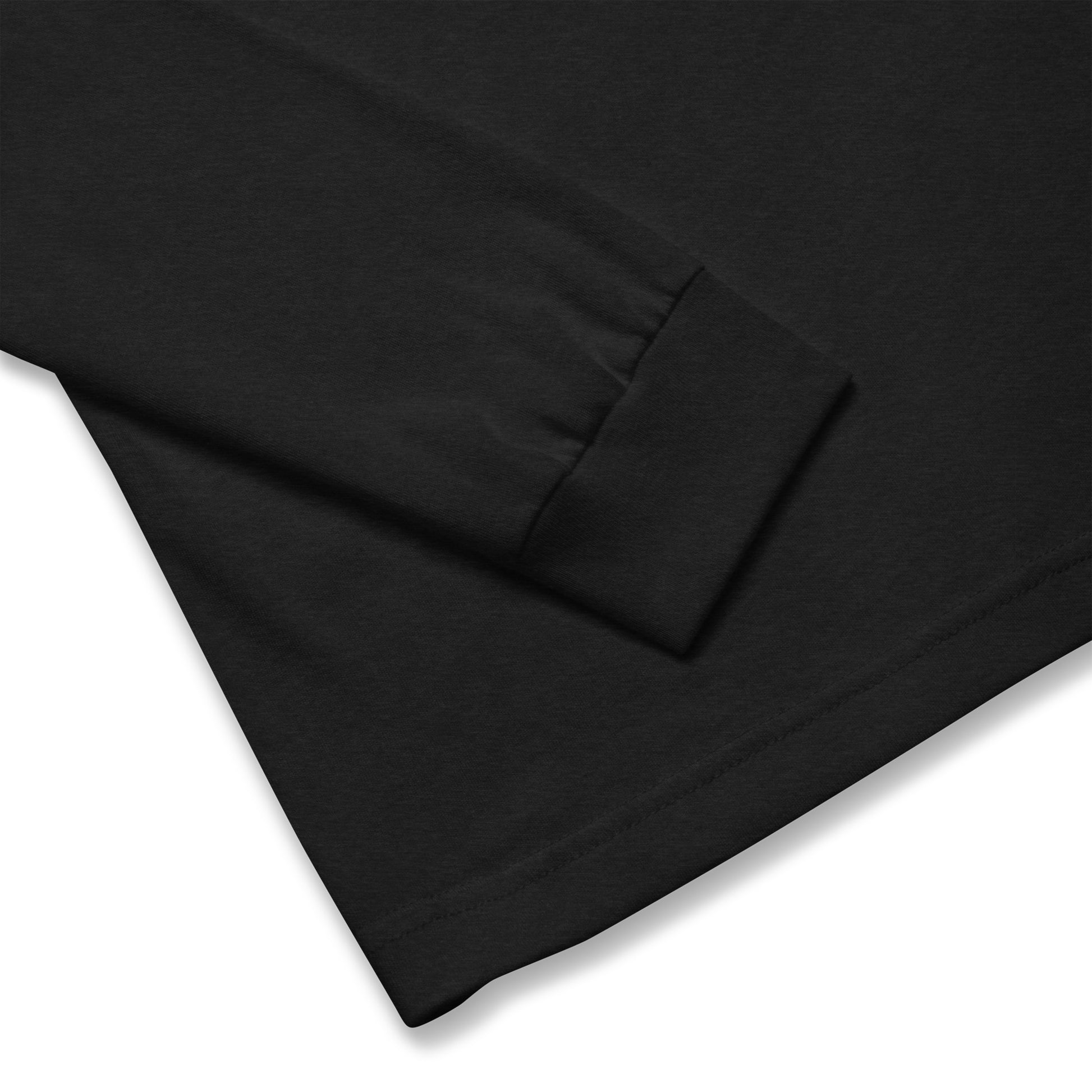 close up of wrist long sleeve black tshirt