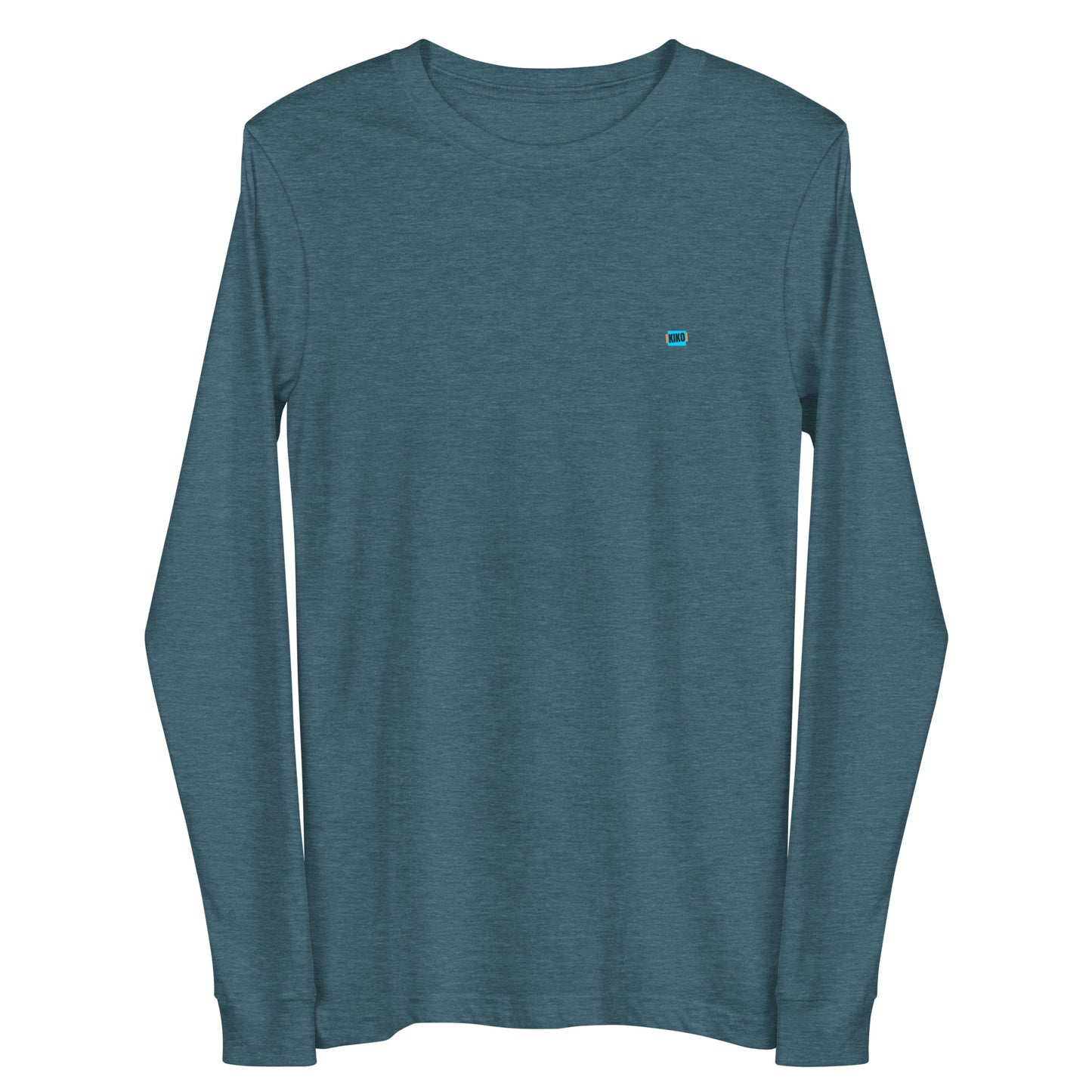 heather deep teal long sleeve t-shirt with kiko logo left chest