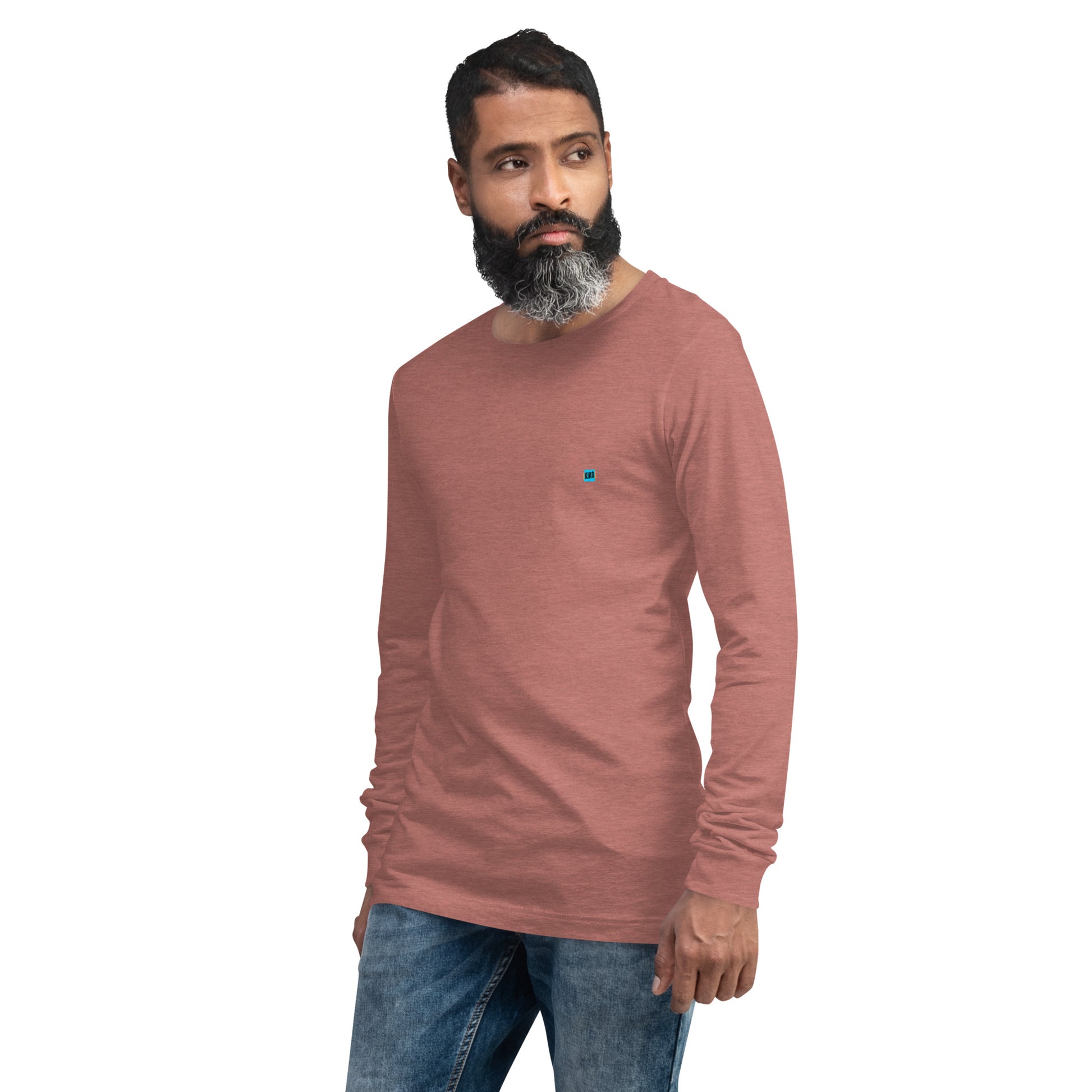 male heather mauve long sleeve t-shirt with kiko logo left chest