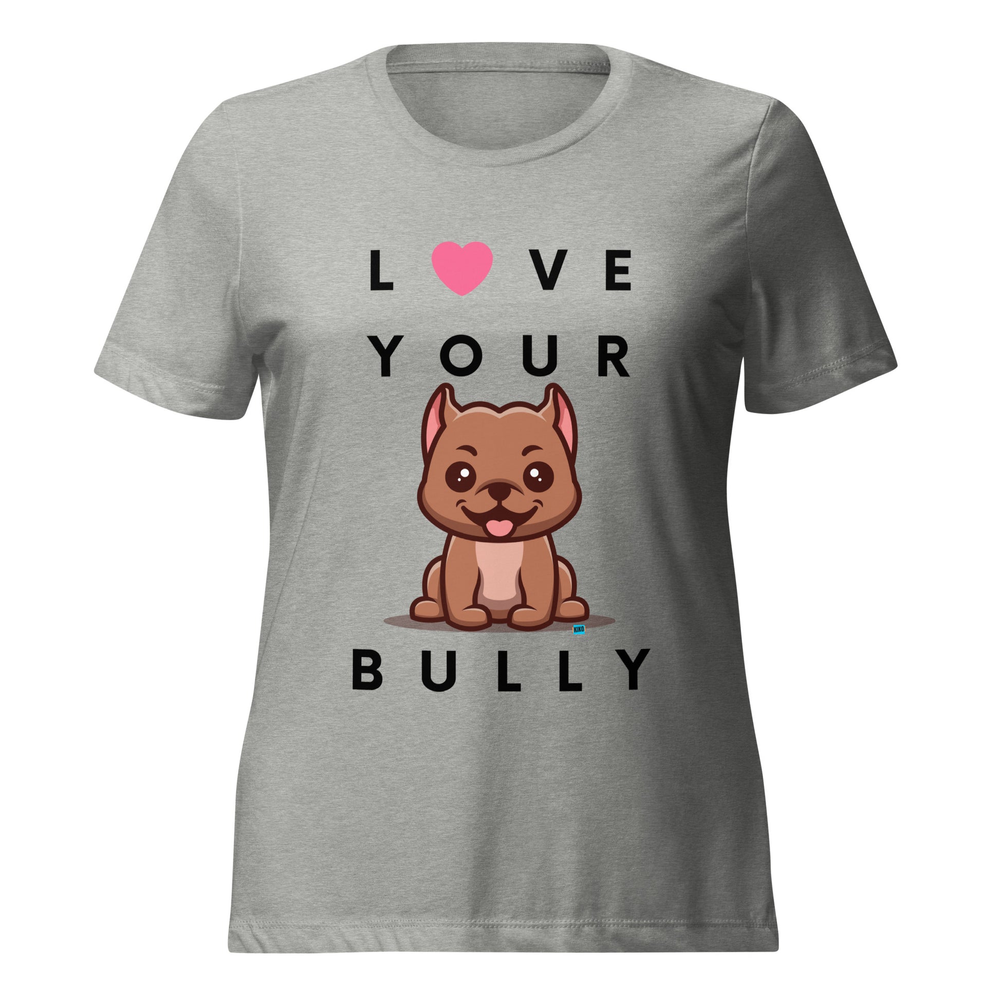 Gray Graphic T Love Your Bully Graphic Text with a cartoon Brown American Bully Pitbull